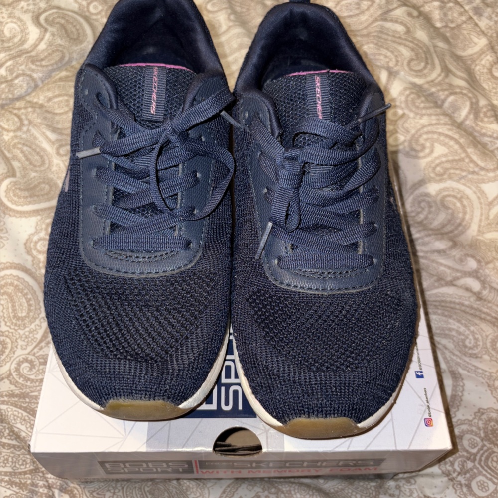 Skechers Womens Sneakers Bob Sport with Memory Foam  NavyWalking Shoes Size 6.5